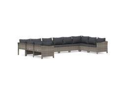 Conjunto de 10 Garden Lounge com Almofadões Vime Pe Cinzento MAISON EXCLUSIVE