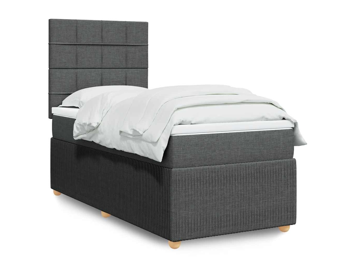 Cama Com Molas/colchão 90x190 Cm Tecido Cinza-escuro