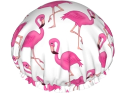 Touca De Banho Tamanho Único Reutilizável, Dupla Camada, Estampa De Flamingos Touca Banho Com Elástico Essencial Para