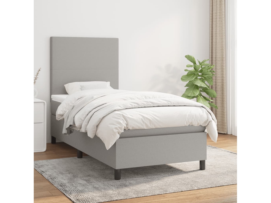 Cama Com Molas/colchão 90x190 Cm Tecido Cinzento-claro