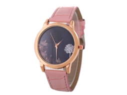 Relógio de quartzo moderno com mostrador redondo e pulseira de couro PU para casais (rosa)