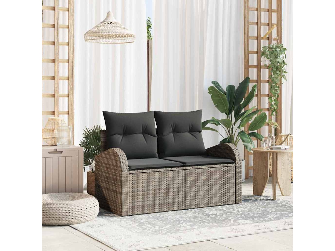 Vidaxl Sofá De Jardim Com Almofada Cinzeto 124 X 62 X 69cm Vime Pe
