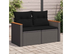 Vidaxl Sofá De Jardim Com Almofadas, 2 Lugares, Vime Sintético Preto