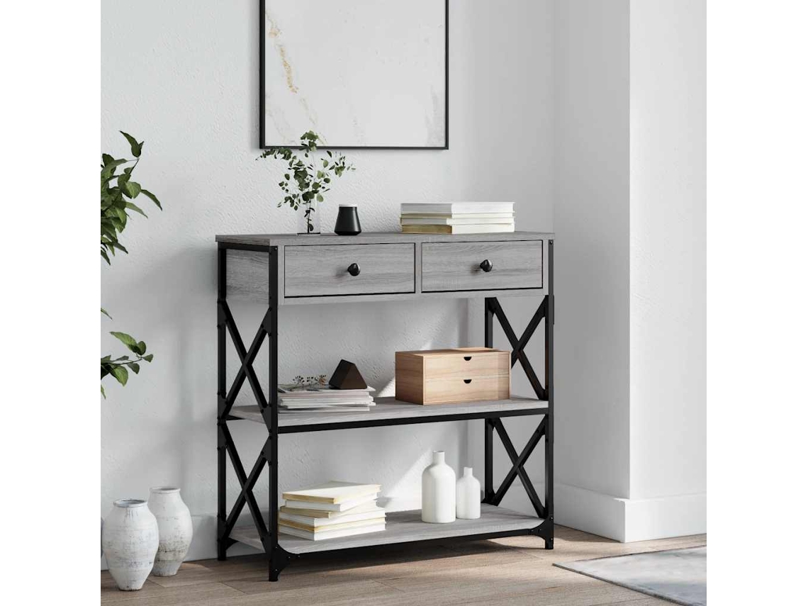 Vidaxl Mesa Consola 75x28x75 Cm Derivados De Madeira Cinzento Sonoma