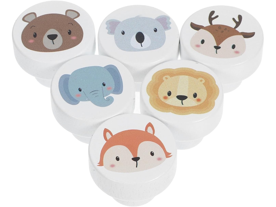Doitool Conjunto De 6 Puxadores Madeira Com Estampa Animais Para Cômodas E Gavetas, Fácil Instalação, Decorativos, Para