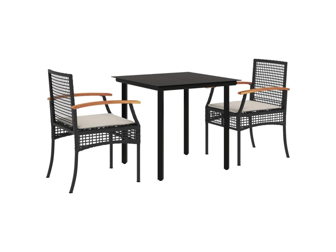 Conjunto de Jantar 3 Pcs para Jardim com Almofadões Vime Pe Preto MAISON EXCLUSIVE (3 pcs)