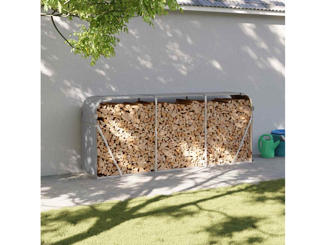 Vidaxl Suporte De Lenha 234x45x100 Cm Aço Galvanizado Cinza-claro