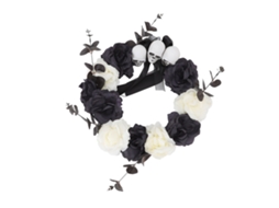 Mali coroa de Halloween Caveira com Rosas Artificial Preto Branco Decoração Porta Festa