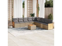 Vidaxl 10 Pcs Conjunto De Sofás P/ Jardim Com Almofadões Vime Pe Bege