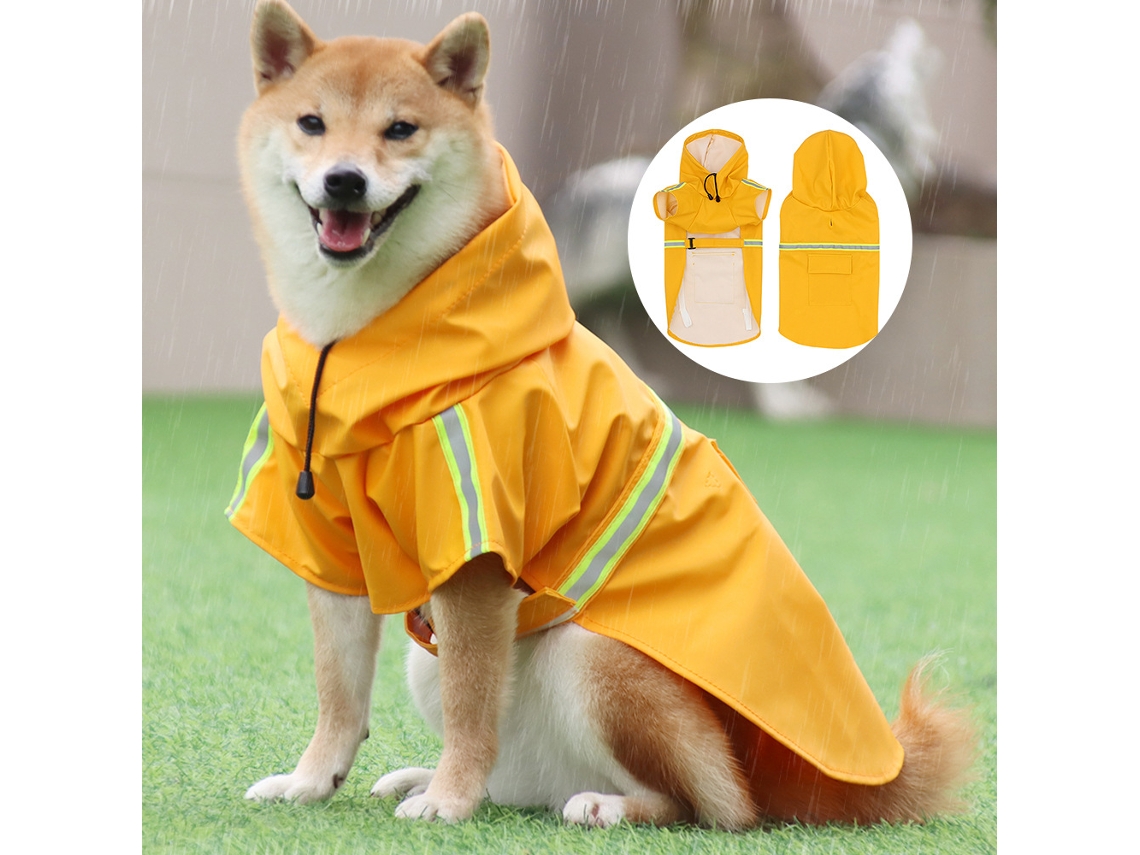 Capa De Chuva Canina, Com Capuz, Refletora, Em Pu, Tamanho M