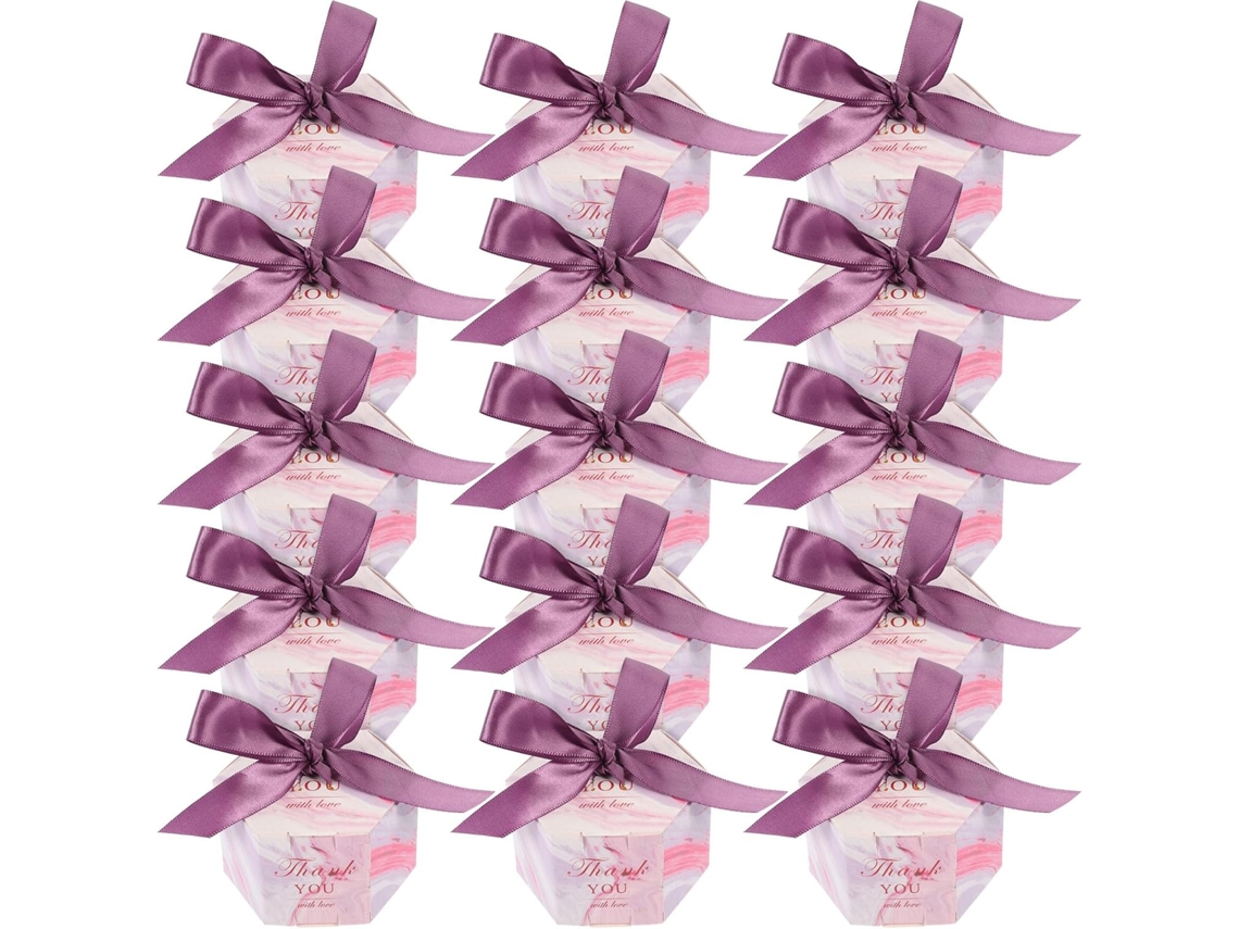 Caixas De Doces Hexagonais Papel Rosa Ciieeo Com Fita, Pacote Com 20 Unidades Para Casamentos E