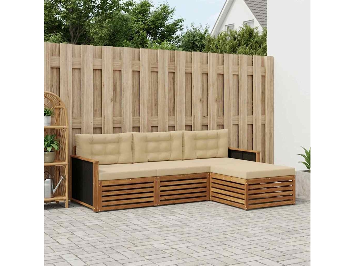 Vidaxl Conjunto De Sofás Para Exterior 4 Unid. Natural E Bege