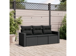 Vidaxl 3 Pcs Conjunto Sofás De Jardim Com Almofadões Vime Pe Preto