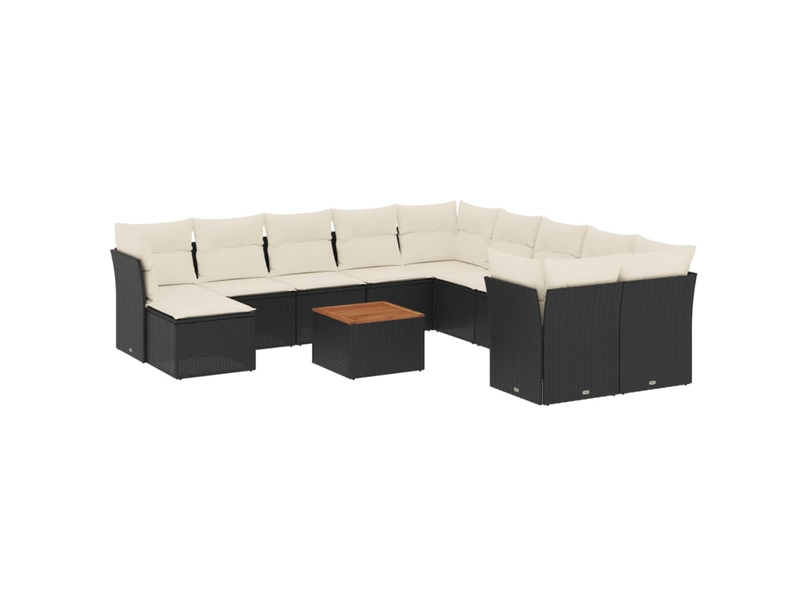 Conjunto de 12 Sofás de Jardim com Almofadões Vime Pe Preto MAISON EXCLUSIVE