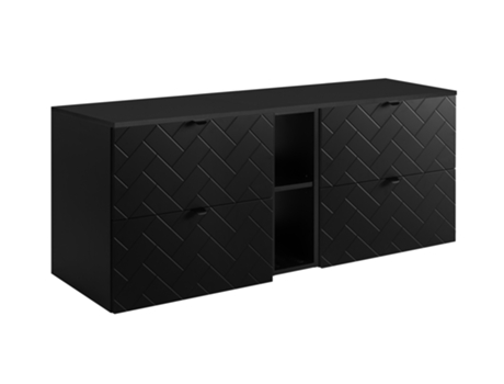 Móvel De Banheiro, Preto Com Puxador Preto / Com Placa Superior, 140 X 57 X 46 Cm 3xe Living