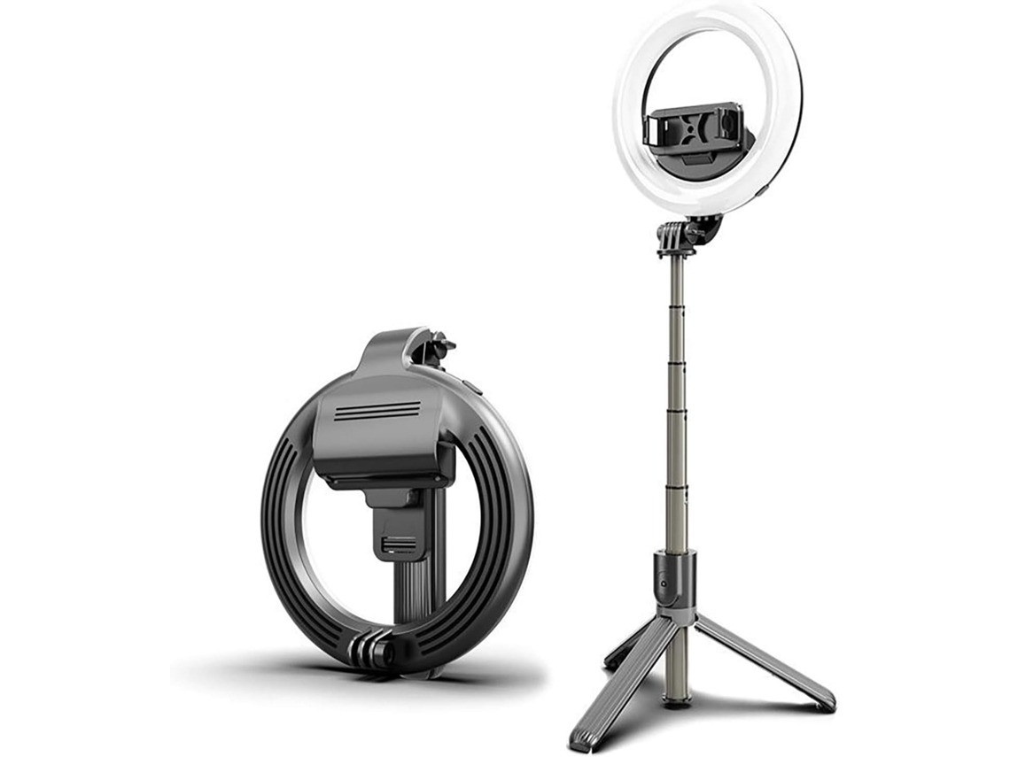 Anel De Luz Led De 6 Polegadas Para Selfies Com Suporte Para Celular Tipo Tripé E Brilho Ajustável (preto)