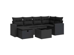 Conjunto de 7 Sofás para Jardim com Almofadões Vime Pe Preto MAISON EXCLUSIVE (N/A)