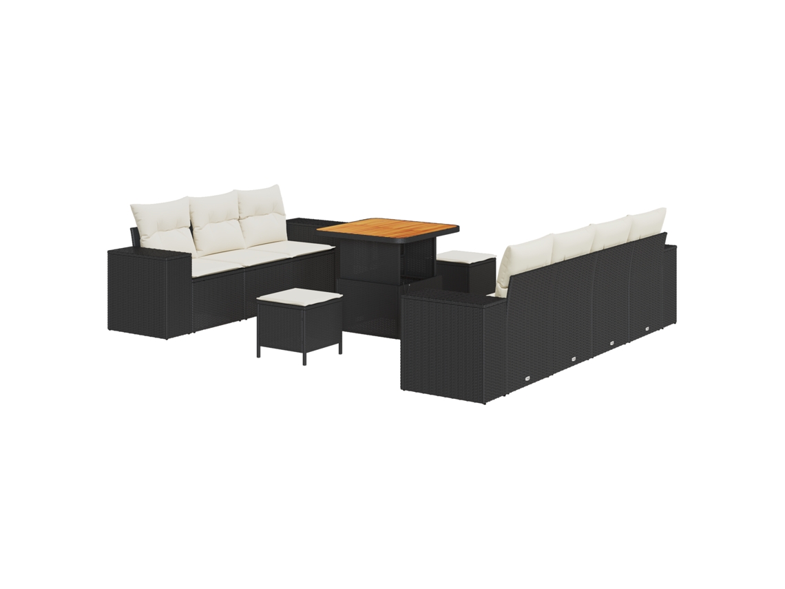 Conjunto 10 Sofá De Jardim Vidaxl Preto Vime Pe (221 X 179 X 85 Cm)
