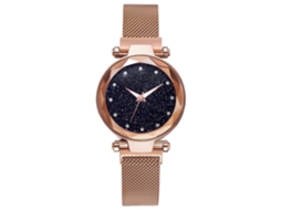 Relógio de Pulseira com Números Romanos e Strass Pulseira de Malha de Moda (ouro Rosa)