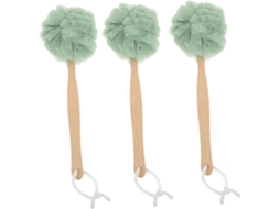 Conjunto De 3 Escovas Banho E Removedor Pele Morta Fomiyes, Em Nylon Verde E Madeira, Com Cabo Longo Para Esfoliação