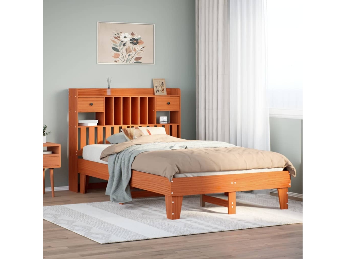 Vidaxl Cama Sem Colchão 135x190 Cm Madeira Pinho Maciça Castanho-mel