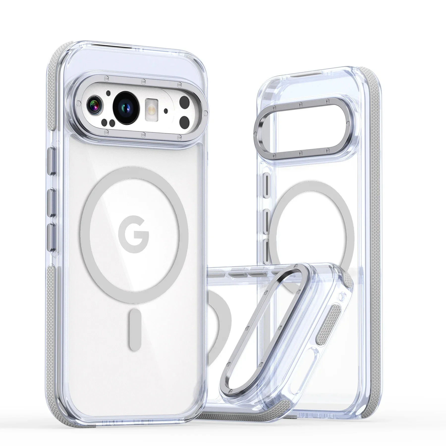 Capa Protetora Transparente Premium (cinza, Google Pixel 9 Pro Xl), Carregamento Magnético, Capa Protetora À Prova De Choque.