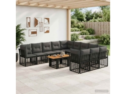Vidaxl Conjunto De Sofá De Jardim 12 Unid. Preto E Cinza Escuro