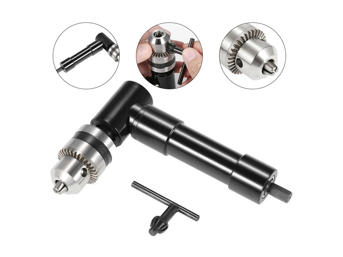 Adaptador de furadeira sem fio YWP de ângulo reto de 90 graus com mandril de chave de 3/8" e haste sextavada de 8 mm