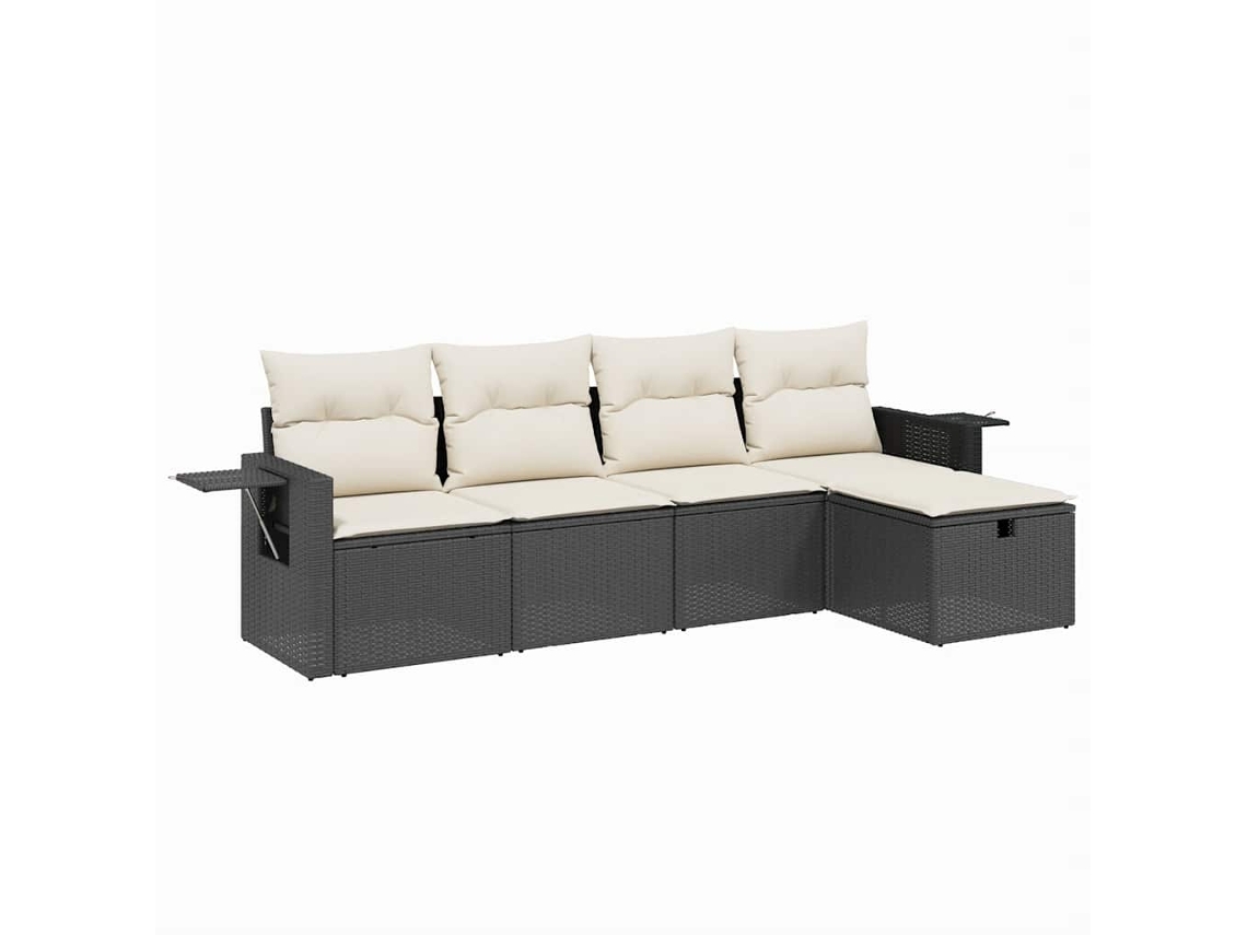 Vidaxl 5 Pcs Conjunto Sofás De Jardim Com Almofadões Vime Pe Preto