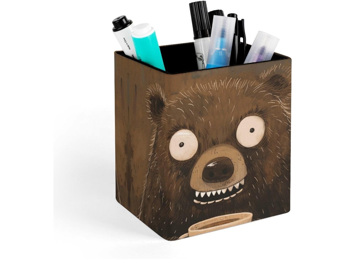 Porta Canetas Quadrado Em Couro Mesa, Porta Pincéis De Maquiagem, Organizador De Canetas Em Formato Urso Dentes