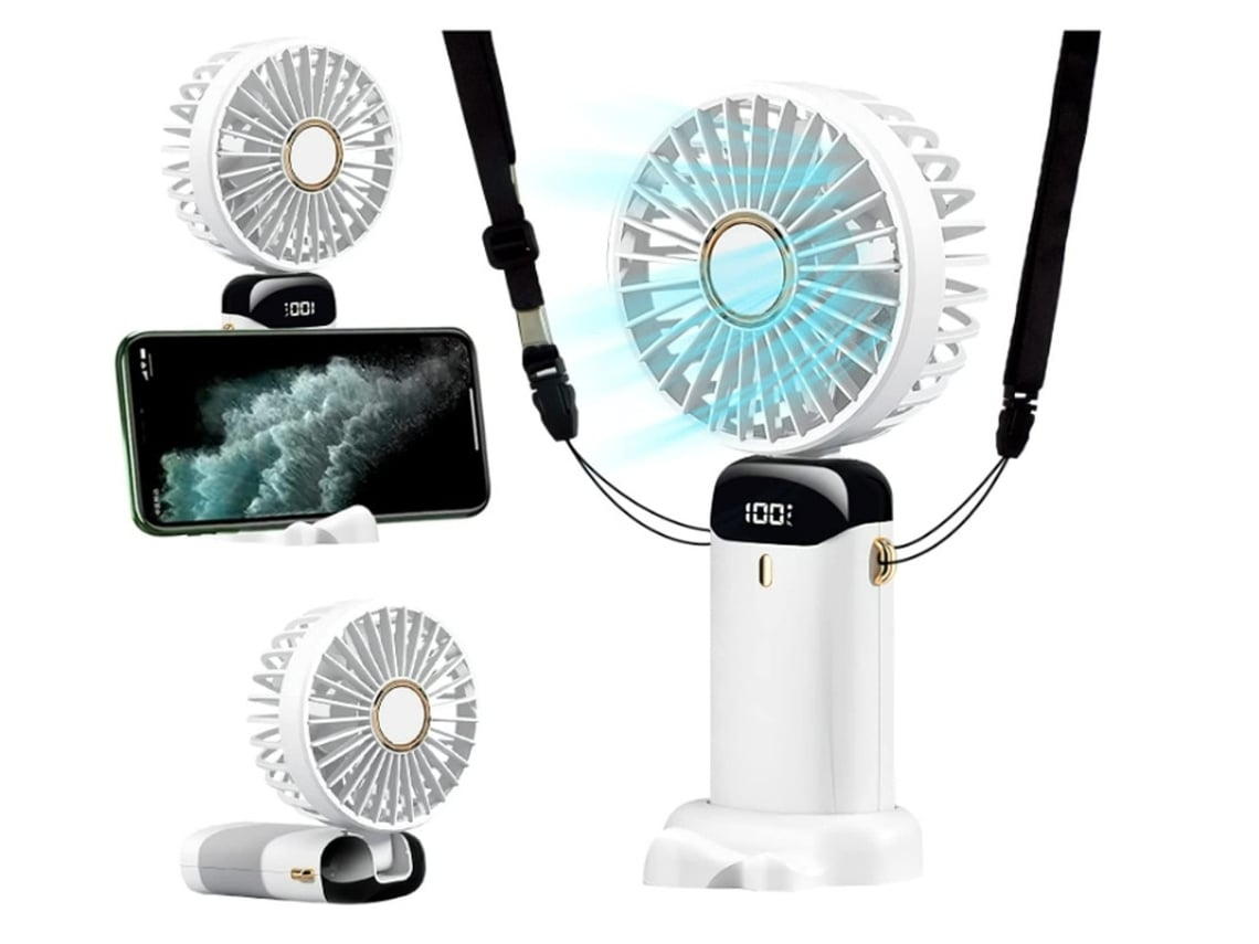 Ventilador De Mão Ventilador Portátil Recarregável 5000 Mah Com 5 Velocidades Mini Ventilador De Mão De 3 5 Polegadas Com Display Led Branco Lalamoli