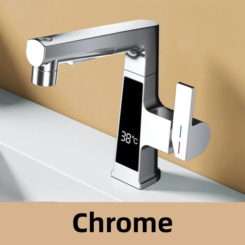 Torneira De Banheiro Com Led (em Liga De Cromo), Visor Digital Para Água Quente E Fria, Mecanismo De Elevação Extensível.