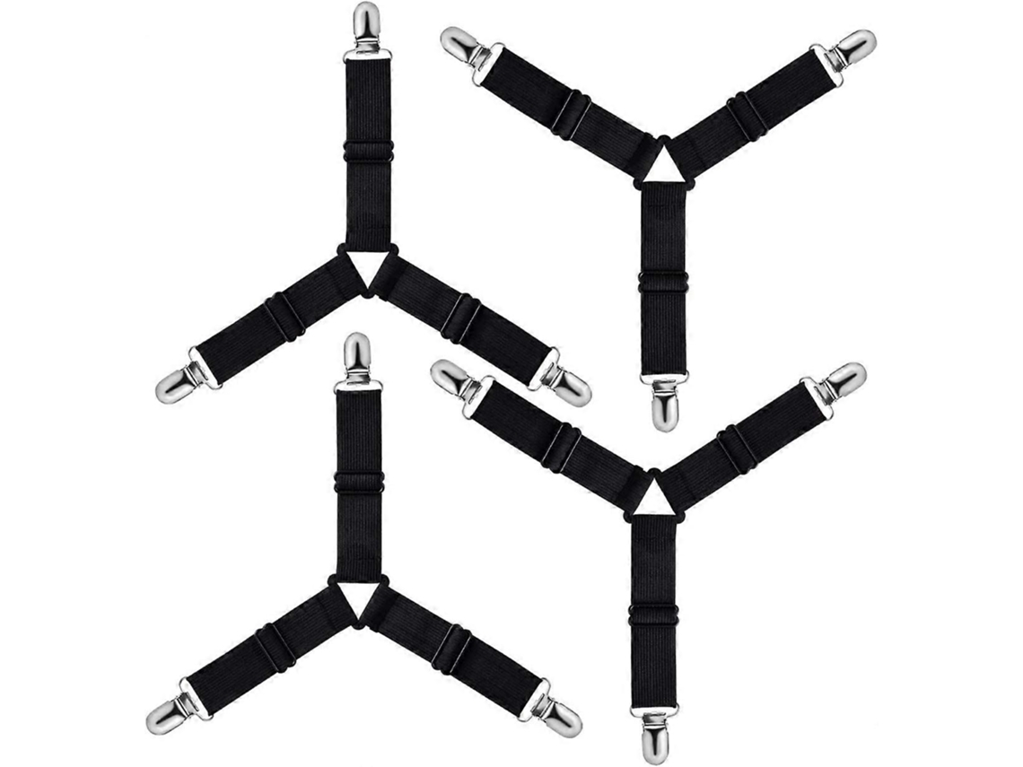 Tensores Triangulares Ajustables para Sábanas Fijas, Correas de Fixación (negro, Pack de 4)