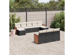 Vidaxl 10 Pcs Conjunto Sofás De Jardim C/ Almofadões Vime Pe Preto