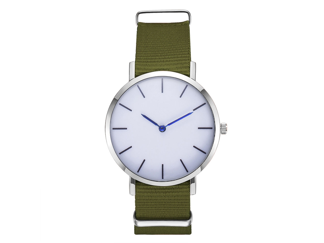 Relógio de Pulso Masculino de Quartzo com Pulseira de Nylon Casual Elegante Verde Militar