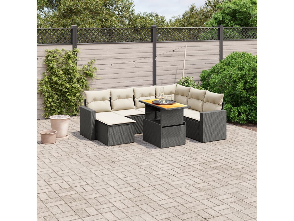 Vidaxl 8 Pcs Conjunto Sofás De Jardim Com Almofadões Vime Pe Preto