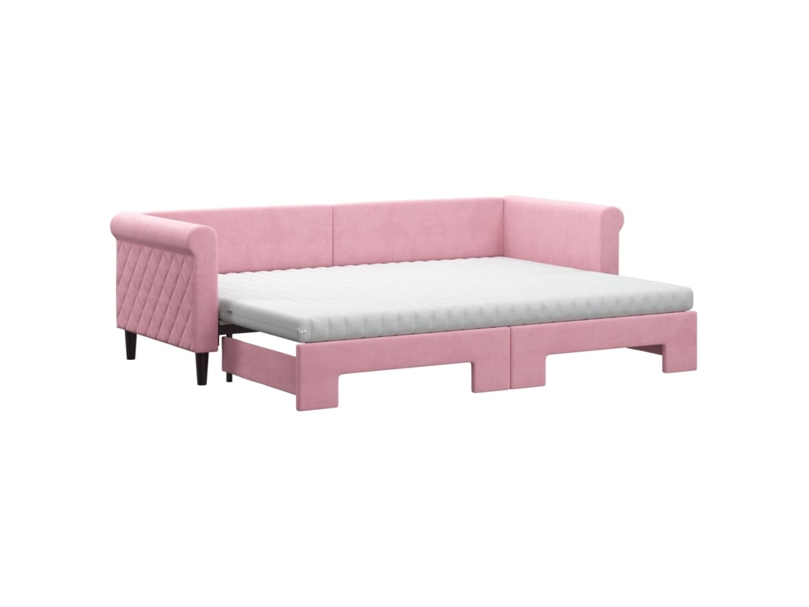 Sofá-cama com gavetão VIDAXL Cor-de-rosa Veludo (80x200 cm)