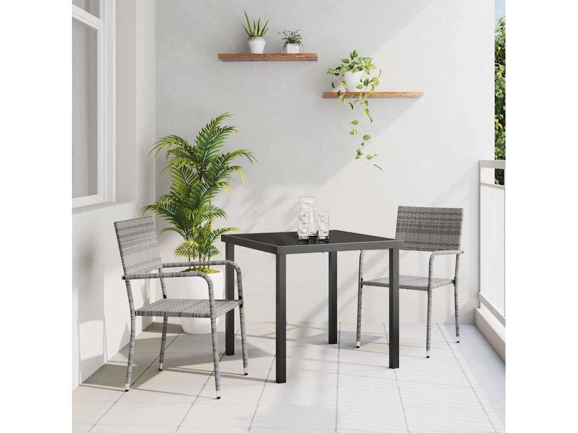 Vidaxl Conjunto de Jantar para Jardim 3 Pcs Cinzeto Vime Pe
