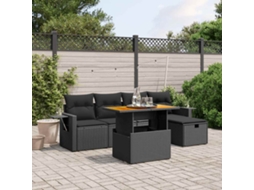 Vidaxl 6 Pcs Conjunto Sofás De Jardim C/ Almofadões Vime Pe Preto