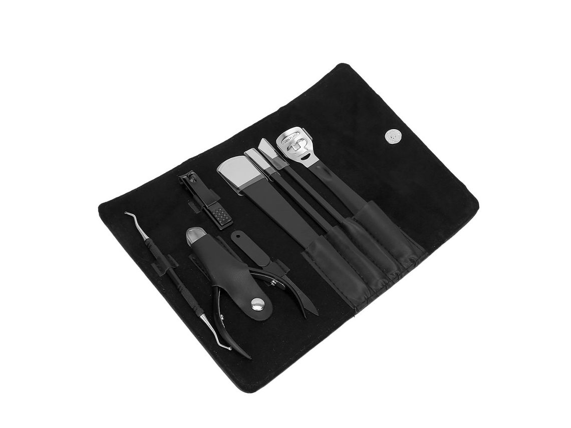 Conjunto De Ferramentas De Manicure E Pedicure 8 Peças Aço Inoxidável Com Estojo De Couro Pu