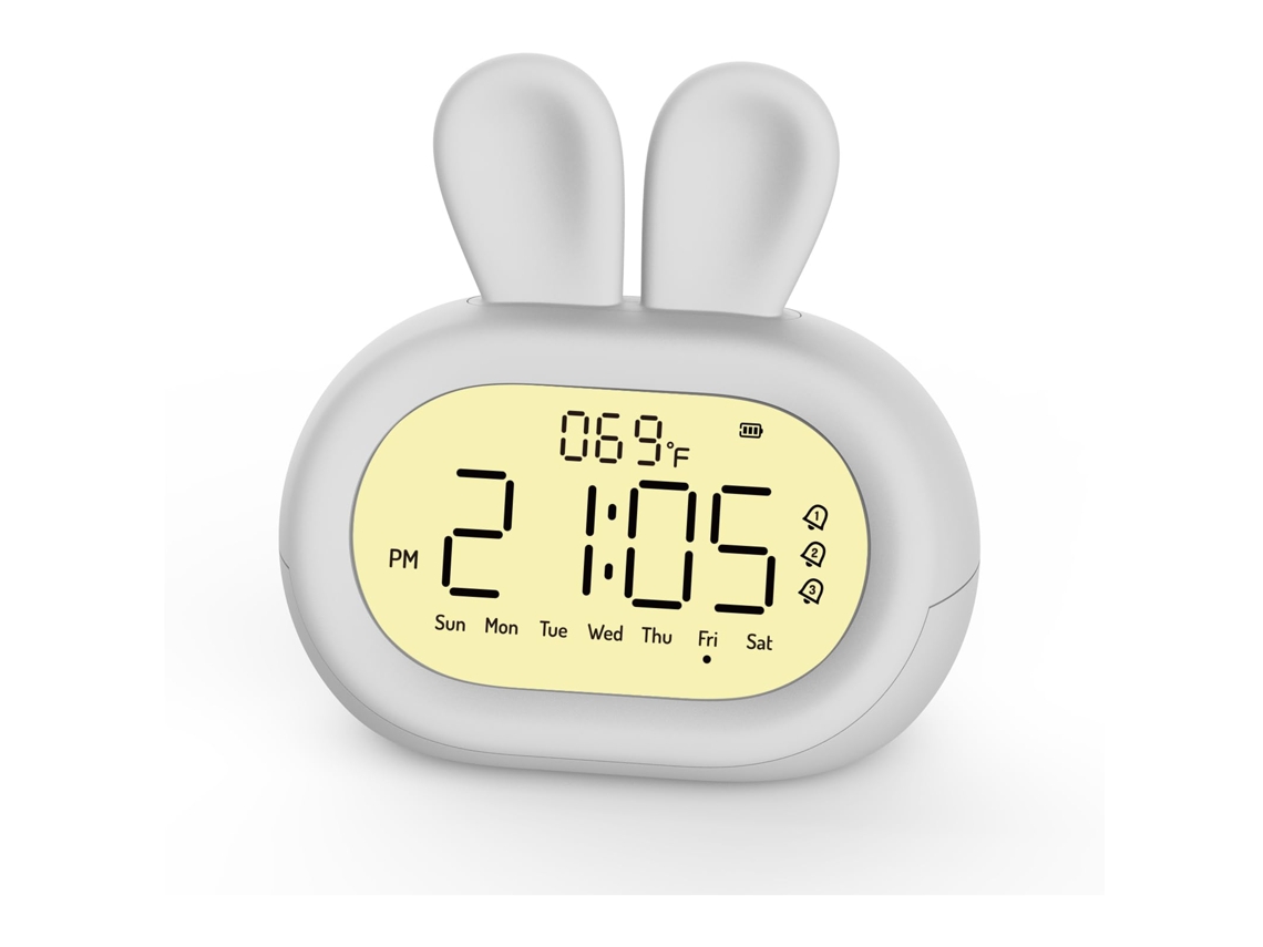 Despertador Infantil, Despertador Digital de Coelho Fofo com Modo de Dia da Semana/7 Dias, Soneca, Luz Noturna e Volume Ajustáveis, Termômet EHSTMIND
