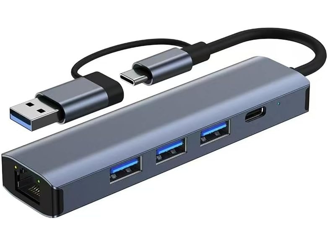 Hub Usb 5 Em 2 Com Ethernet, Transferência De Dados Alta Velocidade