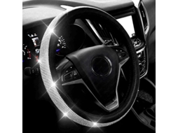 Capinha de Volante de Couro Diamond com Cristais Brilhantes, Ajuste Universal 15 Polegadas para Mulheres e Meninas