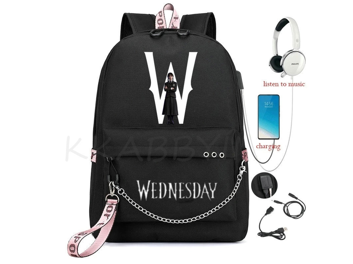 Mochila Wednesday Addams Mirabel Madrigal Escolar Com Carregamento Usb De Viagem Para Notebook Infantil Estudantes Aquaforge