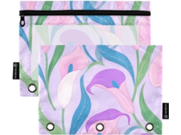 Massa de 3 Argolas Com Estampa Lírio Cálice, Rosa E Roxa, Com Divisórias Transparentes Sacos, Grande Capacidade, Três