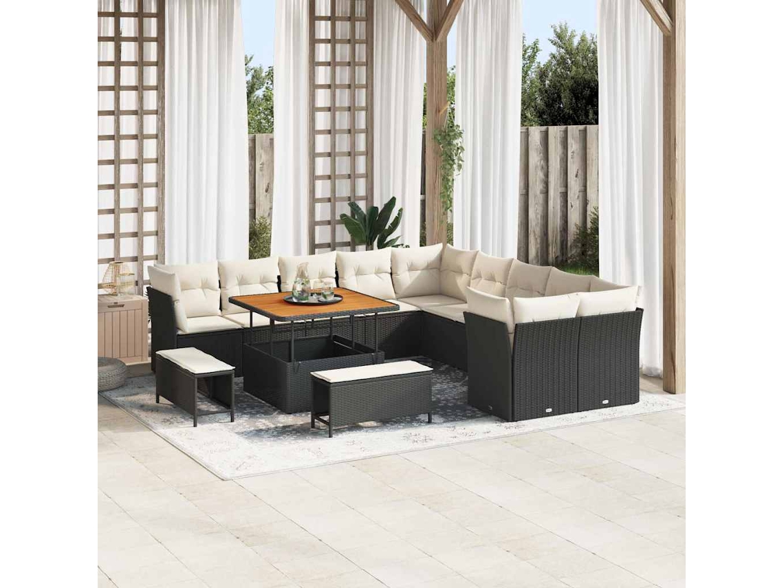 Vidaxl Conjunto De Sofá De Jardim 13 Unid. Preto Vime Pe