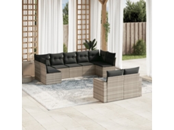 Vidaxl 9 Pcs Conj. Sofás Jardim Com Almofadões Vime Pe Cinzento-claro