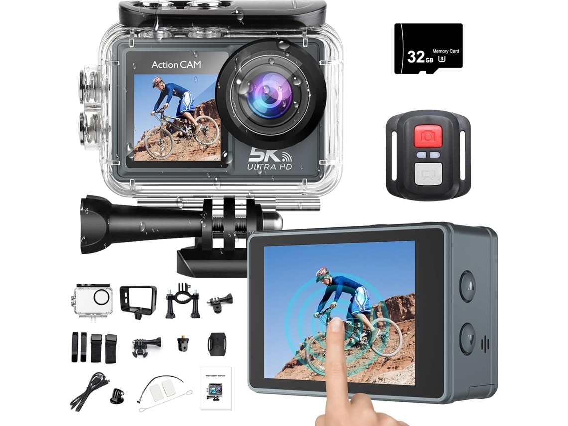 Câmera De Ação 5k 60fps Com Estabilização Eis, Tela Dupla E Wi-fi (preta)