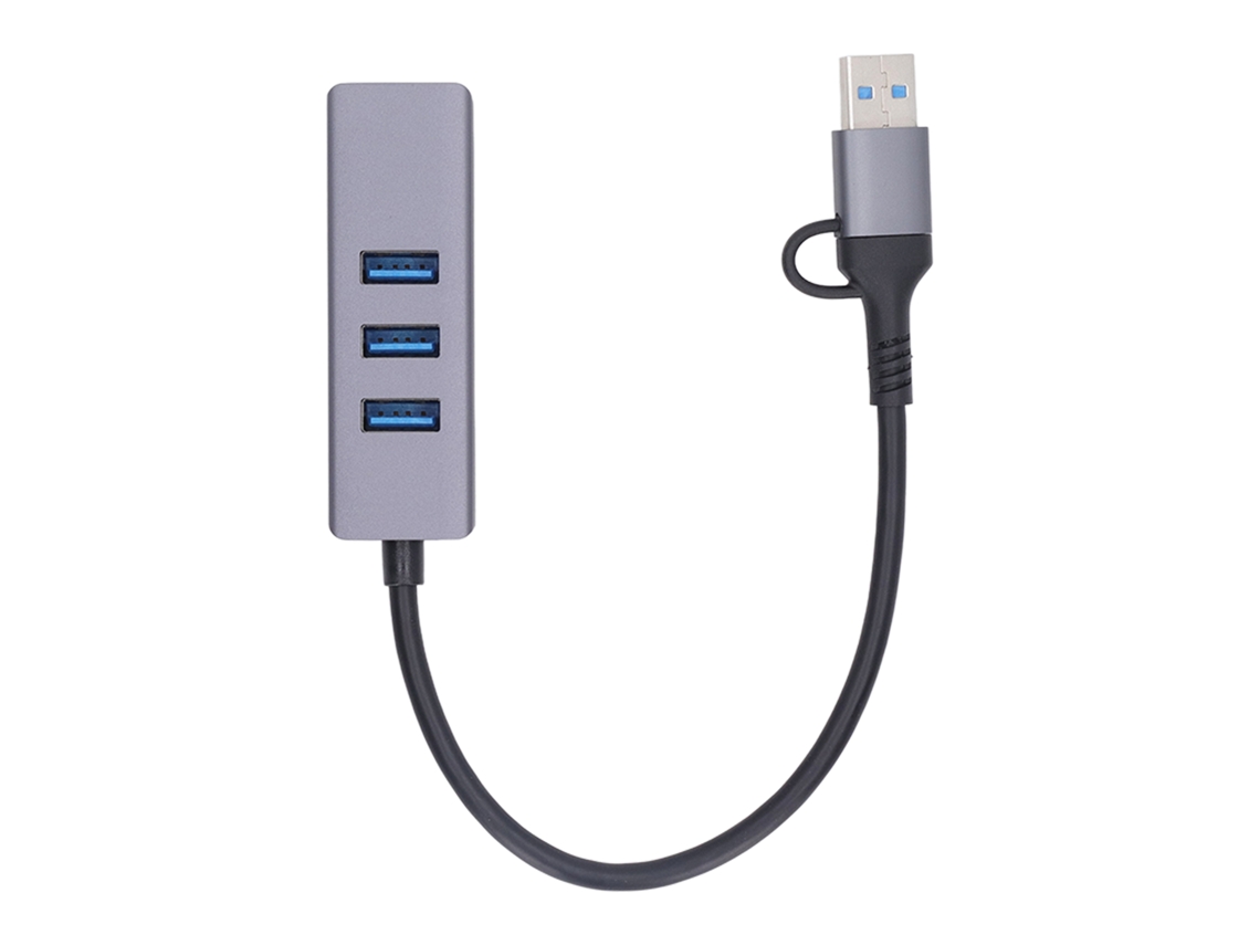 Mali hub Usb3.0 com 3 Portas e Adaptador Ethernet 1000mbps Plug And Play Type C
