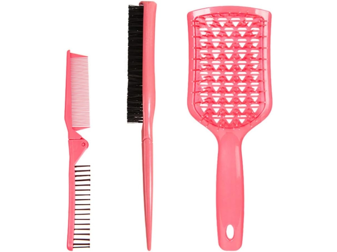 Conjunto de 3 Desembaraçadores Dobráveis em ABS e Nylon, Escovas de Cabelo Leves.